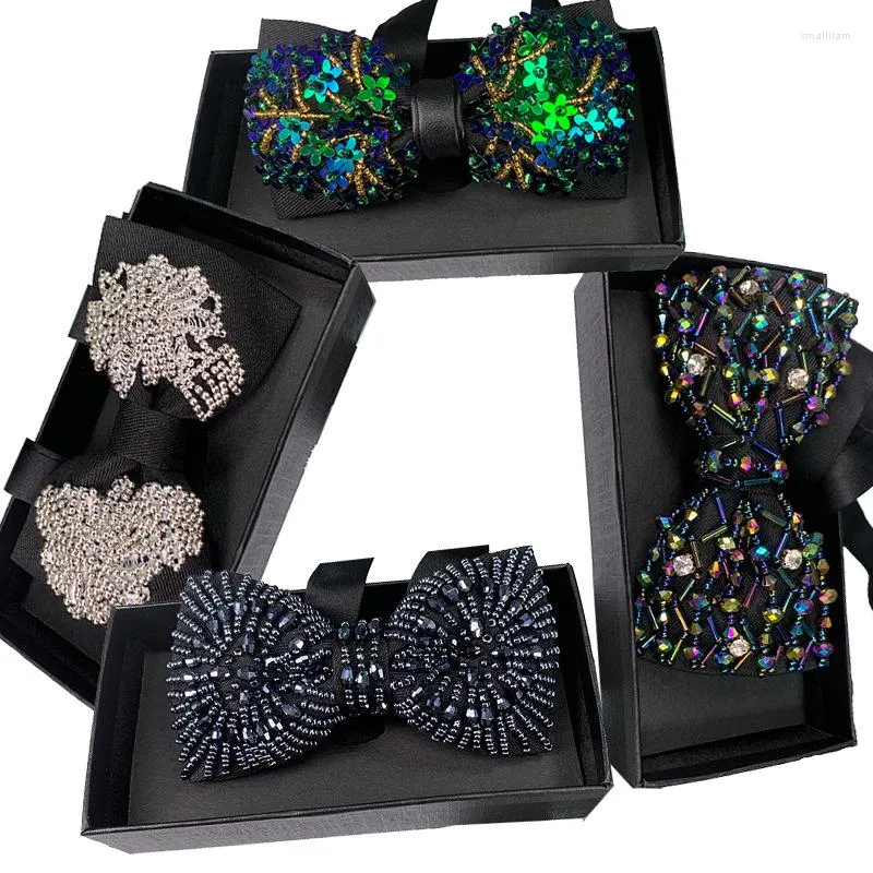 Bow Ties 2022 Fashion Men's Tie Tie Crystal Beads Bowtie Bowtie Trendy Wedding Bowties with Gift Box Multicolor