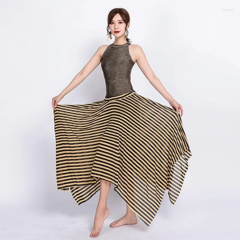 Stage Wear Women Oriental Dance Costume Belly Practice Clothes Sleeveless Tank Tops And Striped Skirts 2-piece Suit Dancing Dress