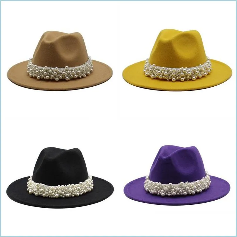 Широкие шляпы 18 цветов джазовая шляпа шерстяная ткань жемчужная плоская кармана