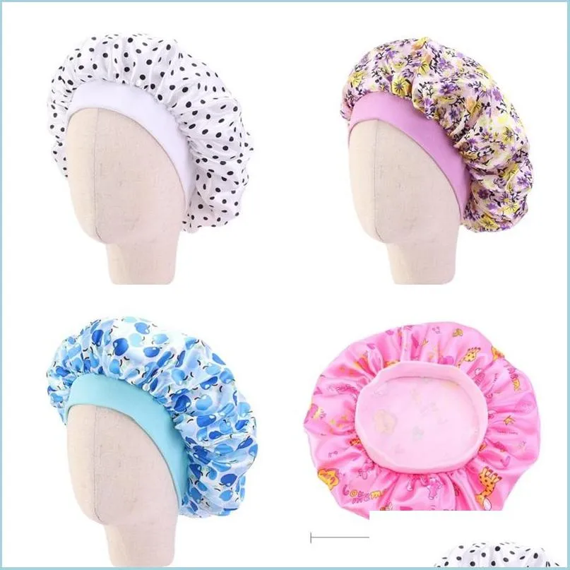 Beanie/Skull Caps Children Printing Nightcap Watermelon Dot Bow Pattern Satin Wide Band Bonnet Baby Fashion Cute Beanie bekväm DHQD7