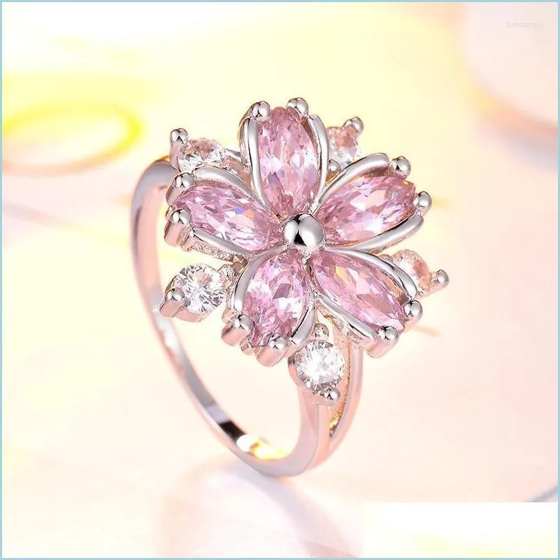 Eheringe, Eheringe, elegante Mode, Sakura-Prinzessin, Verlobung für die Braut, Schmuck, romantische Kirschblüten-Zirkon-Damenringe