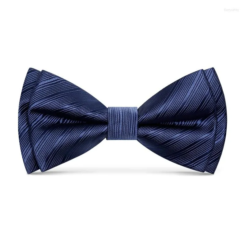 Bow Ties Designer Two Layer Bowtie For Men Top Quality Groom Wedding Party Butterfly Tie Set Pocket Gift Box Blue Black
