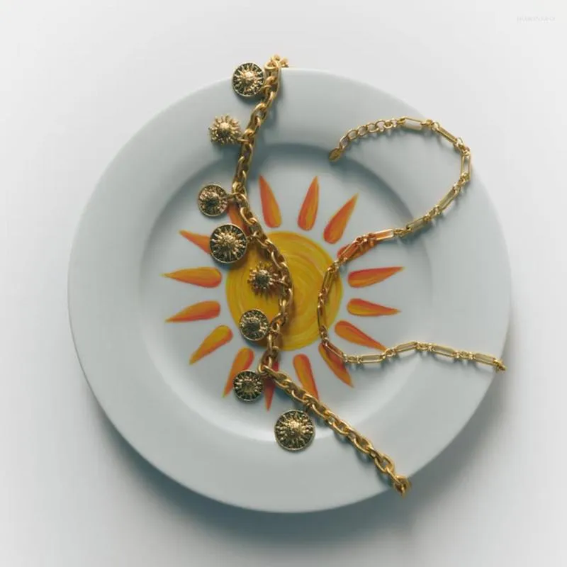 Collane con ciondolo Vedawas 2 pezzi/set collana girasole retro colore oro doppio strato rotondo geometrico per accessori gioielli donna