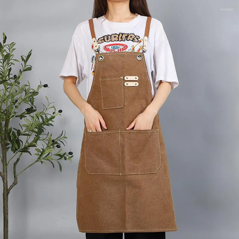 F￶rkl￤den Nordic Plain Apron Oil-Proof Cleaning Ktchen Home Work Clothes Calf-Length Washed Canvas Material ￤rml￶s