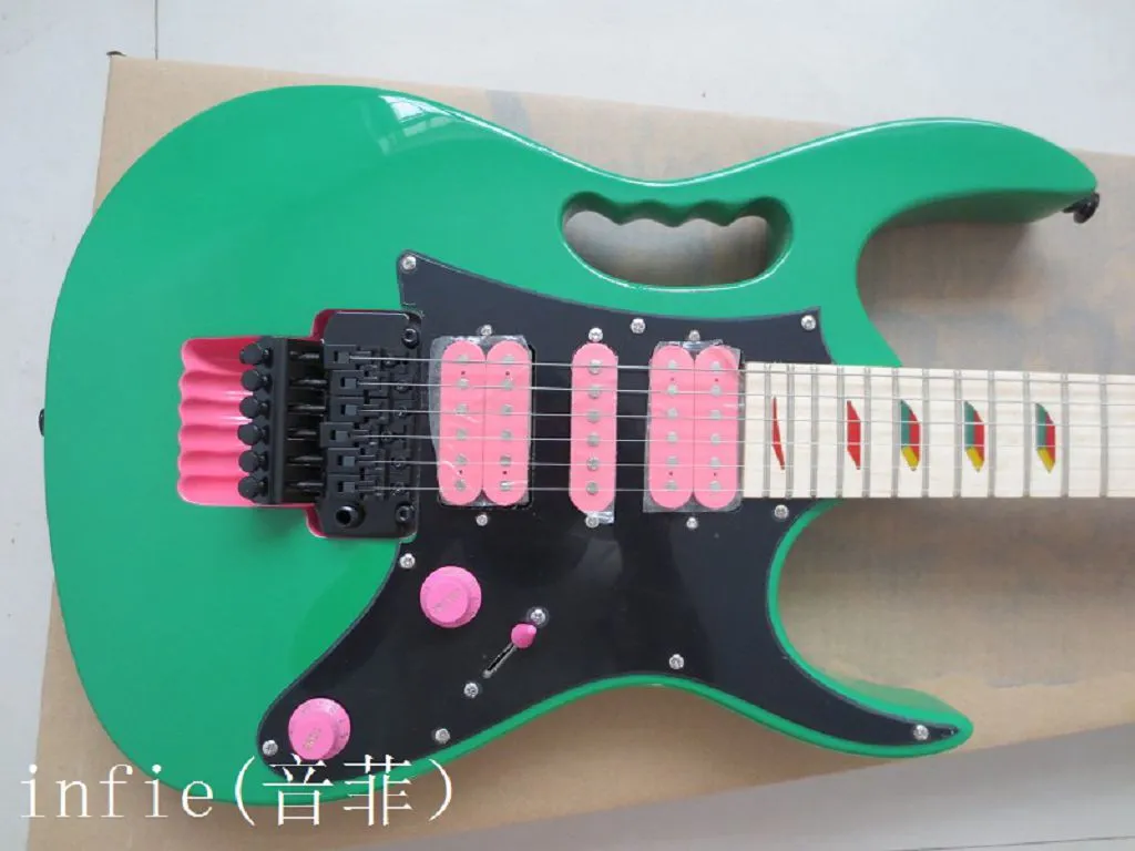 Nuevas guitarras calientes jem 7v guitarra eléctrica con incrustaciones coloridas diapasón de arce verde guitarra trémolo flyod rose