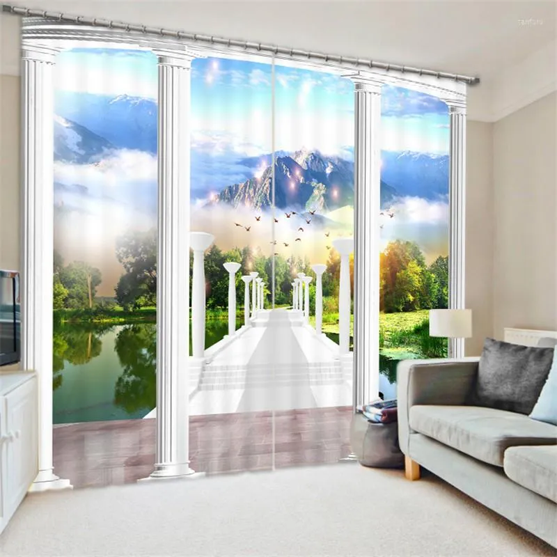 Cortina de luxo belo cenário natural cenário 3D Curtins de janela para sala de estar com cortinas de sala de estar cotinas para sala decorativa