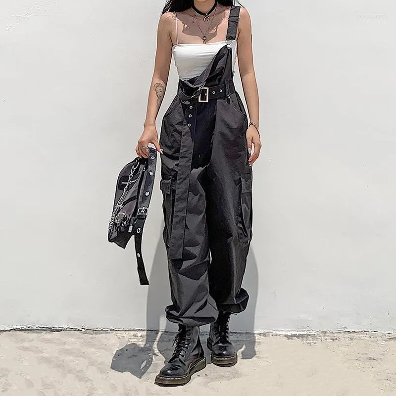 Jumpsuits voor dames casual zakken losse lading long jumpsuit broek vrouwen Harajuku mouwloze sjerpen Over het algemeen solide romper dames streetwear