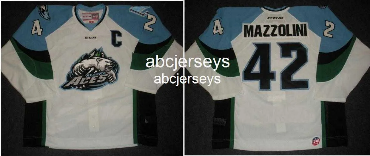 Men Vintage ECHL 2013 14 Alaska Aces 42 Nick Mazzolini CCM Hockey Jersey custom any name number