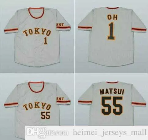 Yomiuri 55 Hideki Matsui 1 Sadaharu Oh Camisas de Beisebol Cheao Stitched Team Cinza Tamanho S-4XL Mix Order