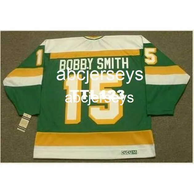 # 15 BOBBY SMITH Minnesota North Stars 1981 CCM Vintage Home Hockey Jersey Stitch n'importe quel numéro de nom