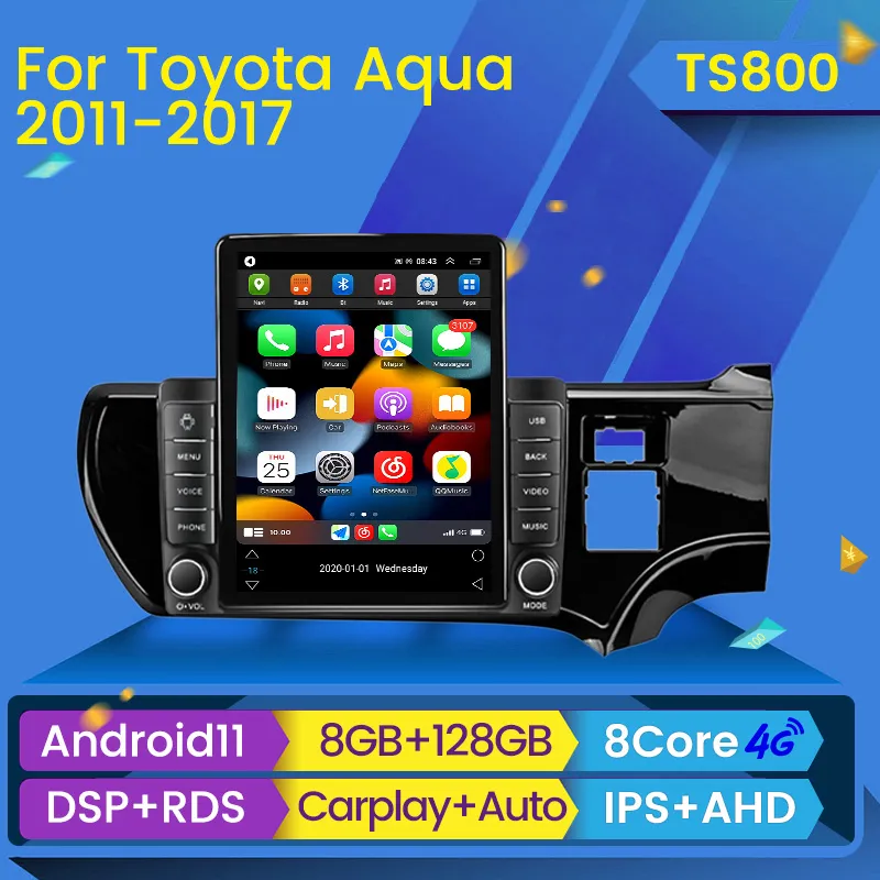 Toyota Aqua için 2 Din Oyuncu Stereo Alıcı Araba DVD Radyo 2012-2017 Tesla Stil Android 11 Radyo Otomotiv Navigatörü Carplay