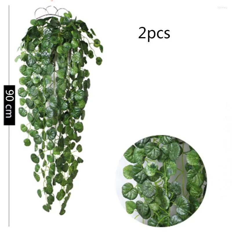 Flores decorativas 2 piezas Planta colgante artificial Verde Hoja de vid Guirnalda Begonia Ratán 90 cm para puertas de pared Espejo