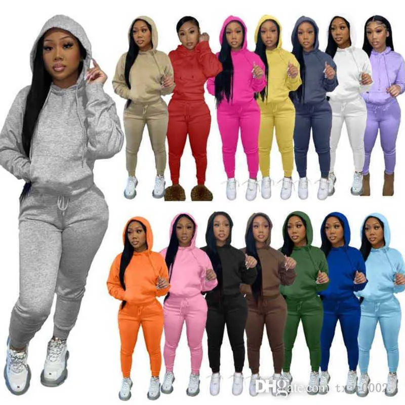 Herbst Winter Frauen Trainingsanzüge 2 Stück Set Langarm Plüsch Pullover Hoodie Pullover Jogginghose Outfits Mode Sweatsuits XS-XXL