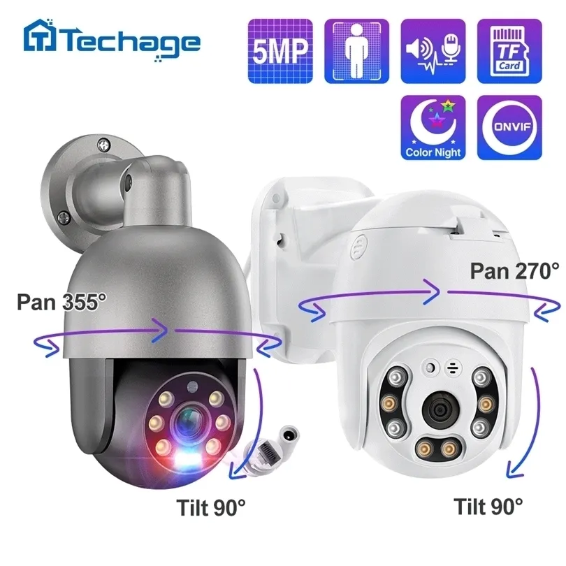 Dome kameror Techage 5MP Säkerhet POE IP 1080P PTZ Video Outdoor Ai Människoupptäcka tvåvägsljud 2MP XMEye TF-kort 221022