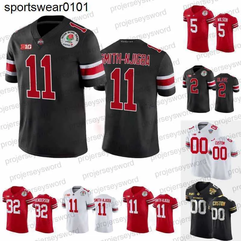 축구 유니폼 11 Jaxon Smith-Njigba 오하이오 주립 Buckeyes 2022 Rose Bowl Jersey Chris Olave Garrett Wilson C J Stroud TreVeyon Henderson Joey Bosa Sugar