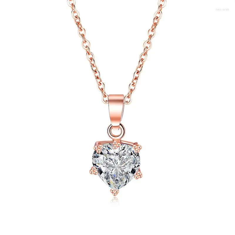 Anhänger Halsketten 2022 Schmuck Roségold Farbe für Frauen Süßes Damen Silber Kubikzircon Schlüsselbein Anhänger Femme