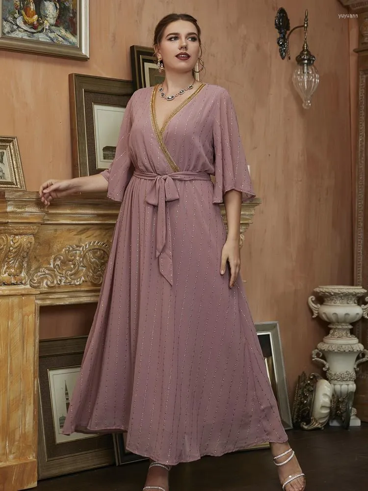 Robes de grande taille TOLEEN femmes grand élégant Maxi 2022 été rose col en V évasé surdimensionné longue soirée Festival vêtements