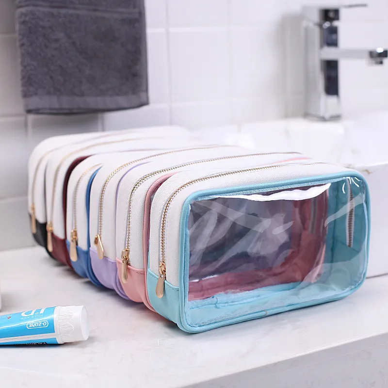 PVC imperme￡vel PVC Clear Cosmetic Bolsa embreagem transparente com z￭per da caixa de maquiagem Pacote de f￩rias Banheiro de banheiro Bolsa de viagens Organizador