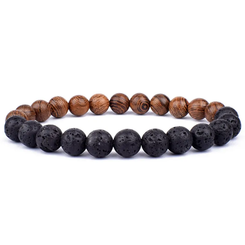 8 mm natuurlijke houten stenen handgemaakte kralen strengen bedelarmbanden voor vrouwelijke mannen mode elastische sieraden