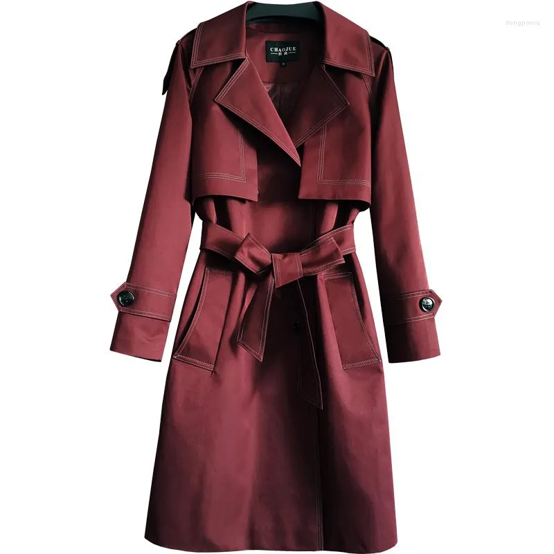 Trench femme vin rouge coupe-vent femme mi-longue automne veste 2022 femme manches raglan grande taille