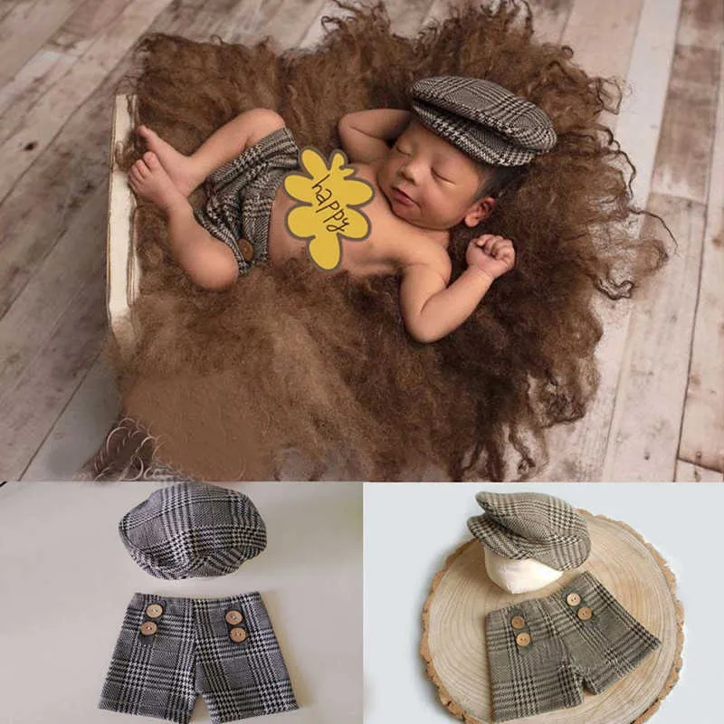 Newborn Photography Props Plaid Jeans Outfit For Christening For Baby
