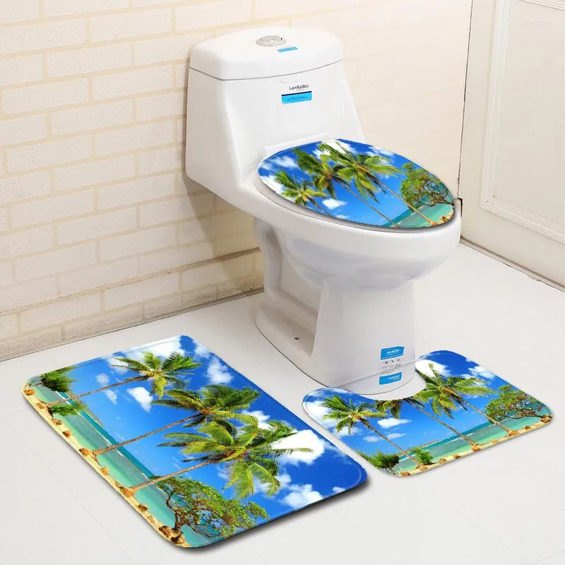 Coprisedili WC Paesaggio Mare Bagno Accessori assorbenti antiscivolo in tre pezzi Copri tappetino