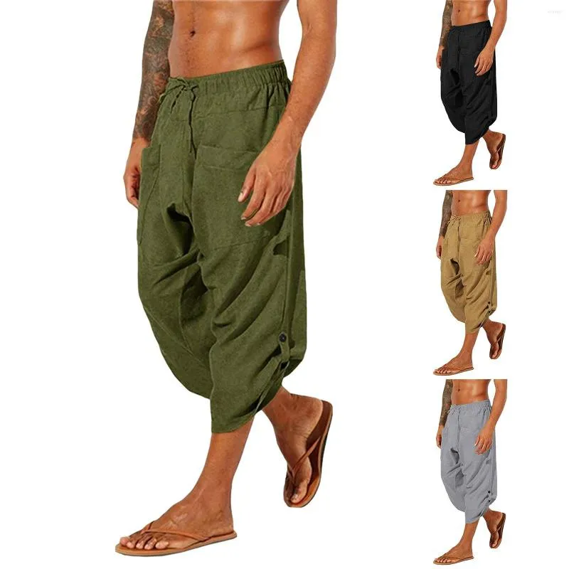 Pantalones de hombre Pantalones cortos de carga de longitud larga Hombres Verano Casual Algodón Multibolsillos Pantalones recortados Verde militar Sólido 3xl