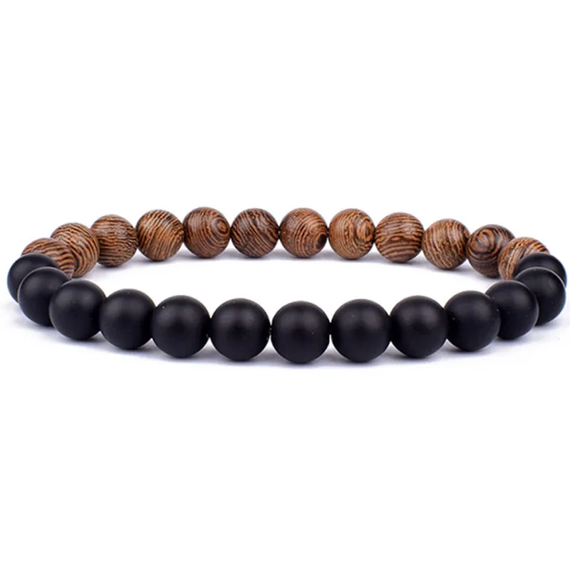 8 mm natuurlijke houten stenen handgemaakte kralen strengen bedelarmbanden voor vrouwelijke mannen mode elastische sieraden