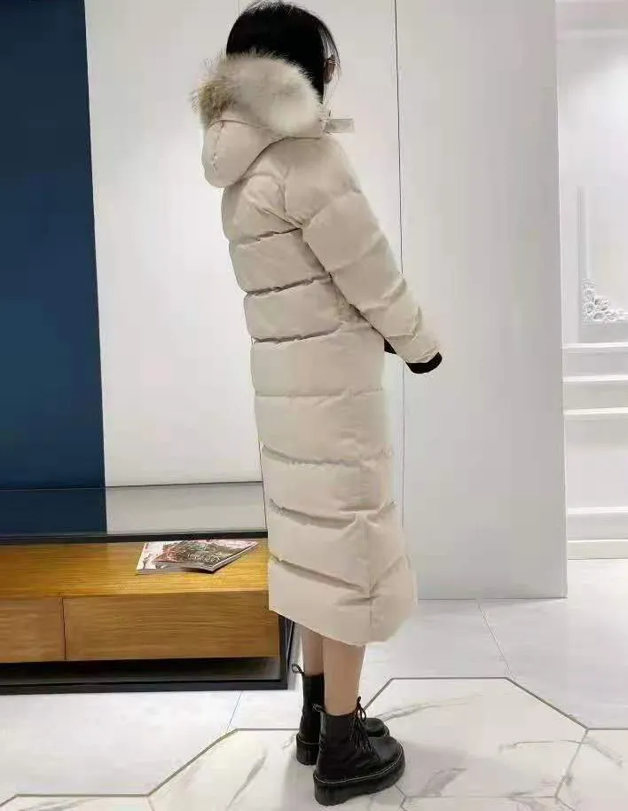 Ciepła zimowa kurtka kaczka damska Parka Puffer płaszcz z kapturem faux-fur