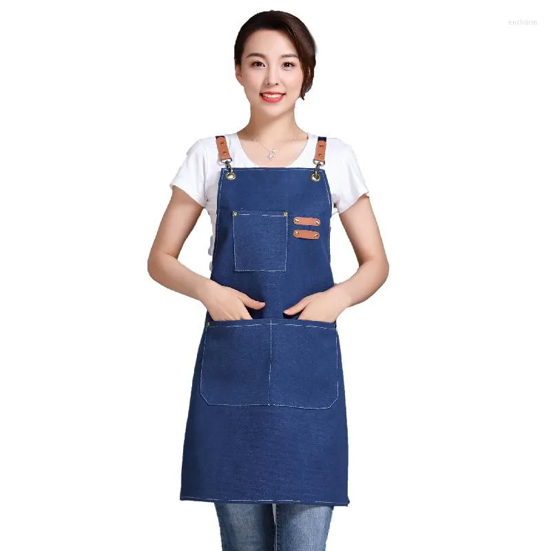 Aprons Kitchen Canvas Apron Enlarged Pocket Cooking Baking Cleaning Working Bib For Bar Waterproof Oil-Proof Solid Color
