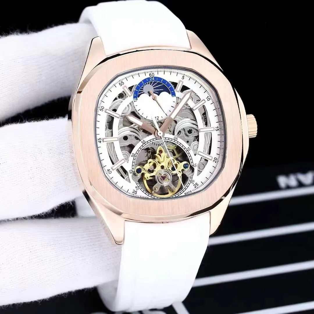 Herrmekanisk klocka 316 st￥lfodral ih￥lig kinesisk superr￶relse automatisk lindning rosguld urtavla 46mm flerf￤rgad gummi b￤lte nautilus klocka