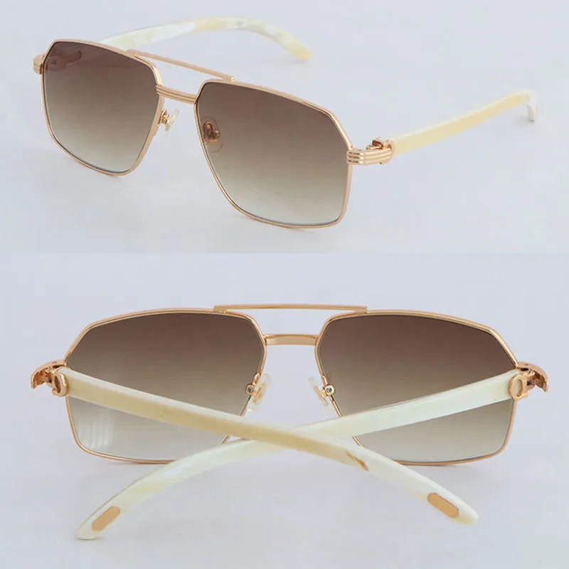 Nouveau modèle de créateur lunettes de soleil en métal femme 0273S luxe blanc véritable corne naturelle lunettes de soleil femmes grand cadre carré lunettes D12E95JP taille 60-16-145MM