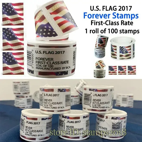Forever US Flags US - Roll of 100 Sobres Cartas Tarjetas postales Suministros de correo de Office