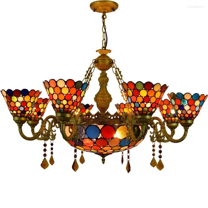 Lustres 8 cabeças de lustre de vidro de vidro grande lâmpada pendente de estilo colorido para lobby bar da sala de estar bar