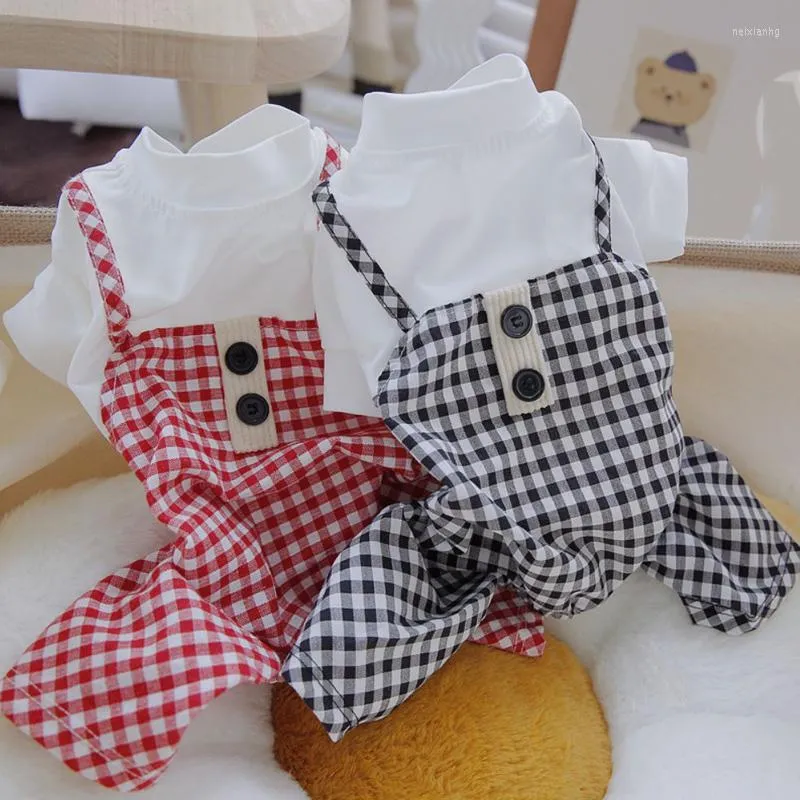 Dog Apparel Plaid Pants Clothes For Yorkie Red Black Fall Autumn Onesie White Coat Rompers Pet Outfit Little Animal XS XL Accessories