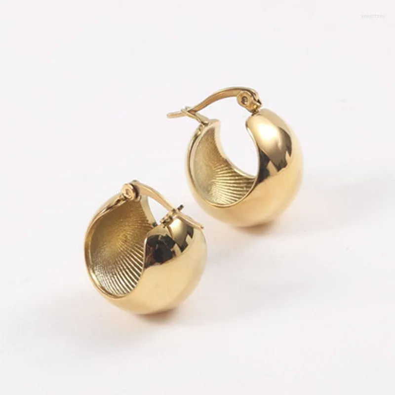 Hoop Earrings Gold Ball For Women Stainless Steel Wide Chunky High Polished Earring Fall Winter Jewelry Fashion