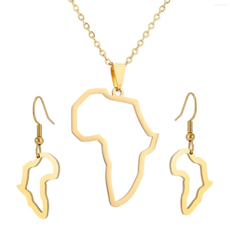 Pendanthalsband 2022 Rostfritt stål Africa Map Hollowed-Out Lady Necklace Titanium Afri 1087CA örhängen 2 Set