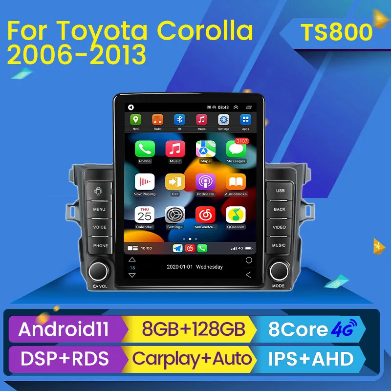 Android Car DVD Stereo Radio Player 2 Din for Toyota Corolla E140/150 2007- 2013 Tesla Style Multimedia głośniki BT