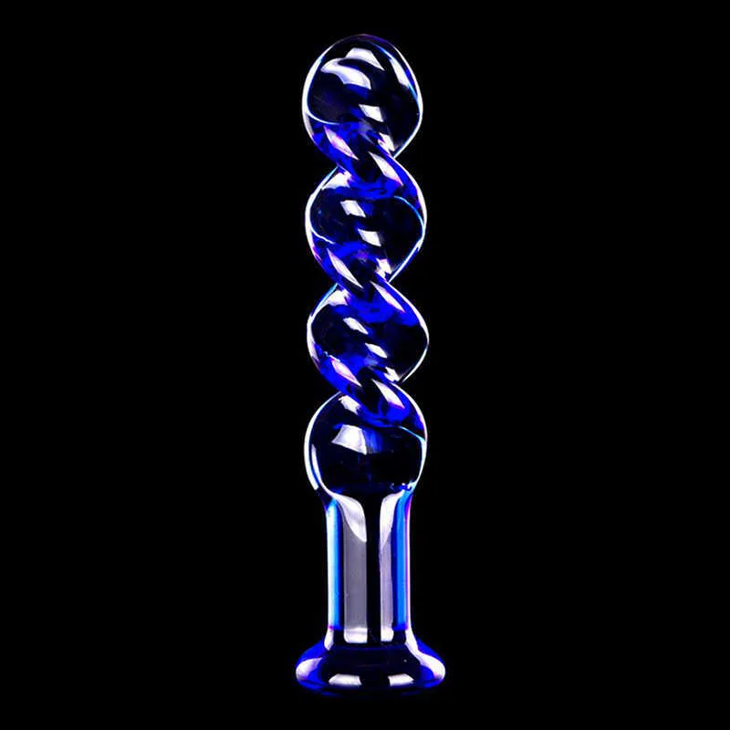 Beauty Items Niebieskie spiralne szko krysztaowe Dildo Anal Butt Plug masturbacja g-spot stymuluj zabawki erotyczne sexy produkty dla kobiety mczyzna