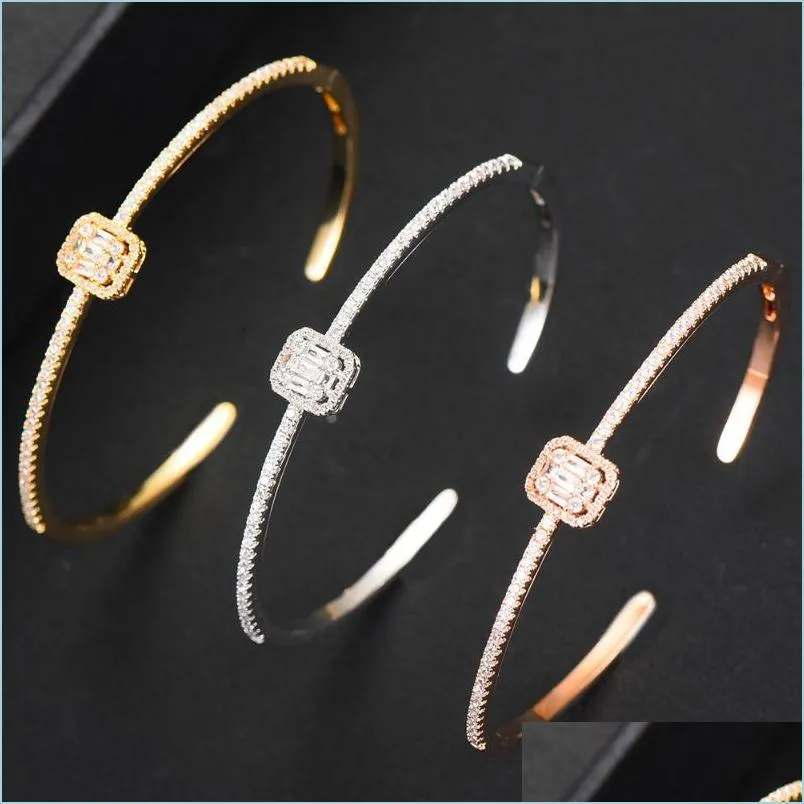 Boguczka Trendy Luksusowy stabilna dla kobiet Wedding Fl Fl Cuubic Zircon Crystal CZ Dubai Bransoletka Party Biżuteria Dostawa 2021 Br Dhuz7