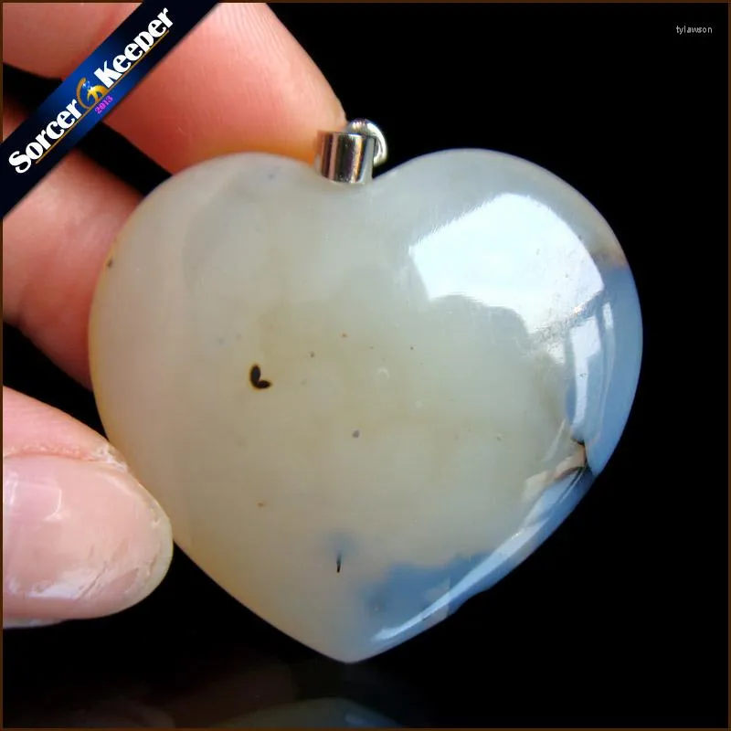 Pendant Necklaces Men's Heart Shape Real Natural Moss Agates Stone Beads For Jewelry Making DIY Polar Jades Necklace Material SS972