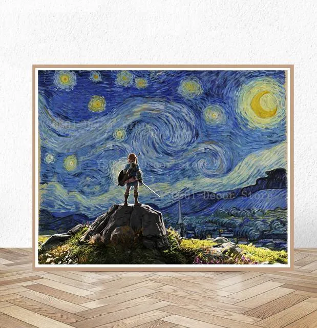 5 Panel Wall Art Canvas Set Abstract Starry Night Picture By Van