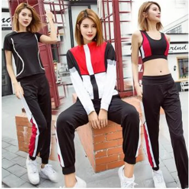 Active Sets 2022 Yoga Suit Four Piece Set Colors Patchwork Long Sleeve Pants Fitness Loose Comfortable Breathable Clothes