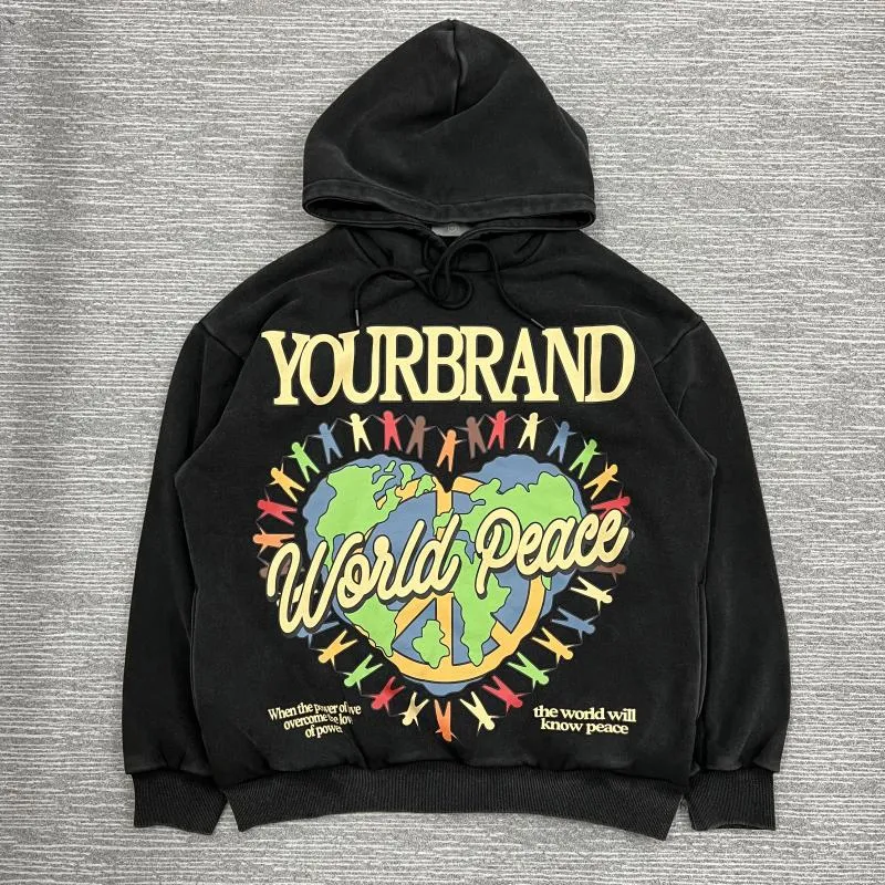 Erkek Hoodies Polar Yıkanmış Hoodie Erkekler Kadın Ağır Kumaş Kalite El Aşk Mektubu Baskı Kazak Vintage Sweatshirtler Büyük boyutlu