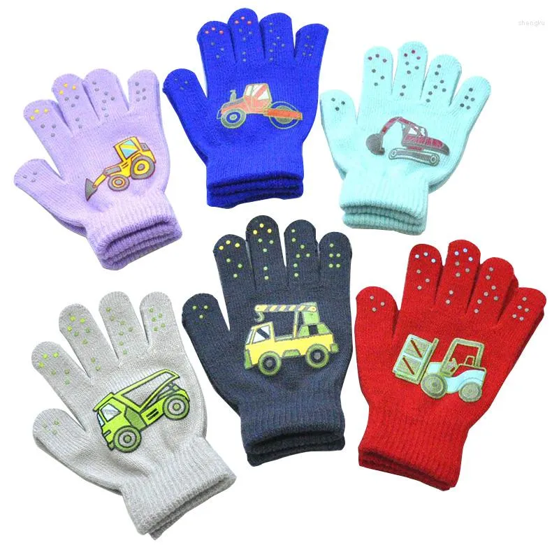 Hair Accessories Winter Warm Gloves For Children 6-12years 6colors Thickened Kids Baby Mittens Outdoor Sports Small Construction Vehicle