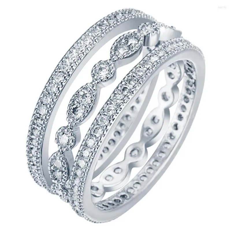 Wedding Rings 3 stks vingerringsets groothandel mode dames verloving voor goudkleurige volledige ronde zirkoon sieraden