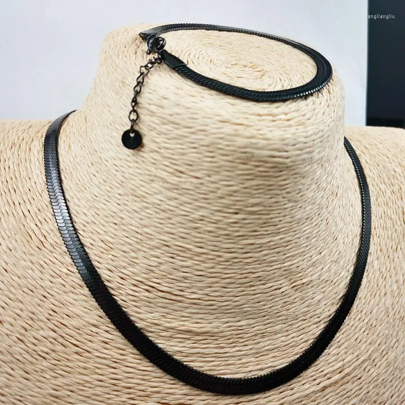 Necklace Earrings Set & S.steel Snake Chain Choker Bracelet Jewelry Black 5mm Flat Herringbone Handmade Medallion Dainty Link Layer