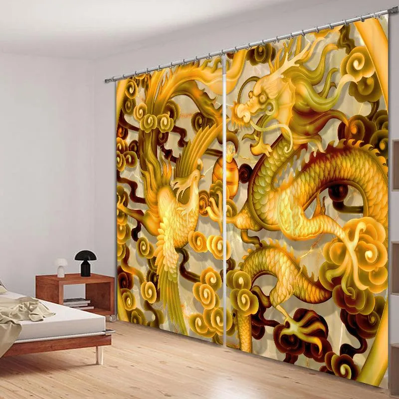 Vorhang 2022 Chinesischer Drache Luxus 3D Blackout Vorhänge für Wohnzimmer Bettwäsche Vorhänge Cotinas Para Sala Halloween Dekorativ