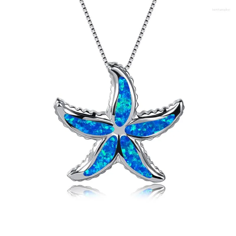 Pendant Necklaces Vintage Fashion Starfish Wedding Necklace Cute Female Blue Opal Chain Classic Silver Color Pendants For Women