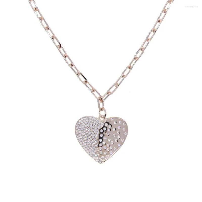 Chains Luxury Love Heart Link Chain Necklace Women Paragraph Clavicle Paved Full Cz Pendant Jewelry